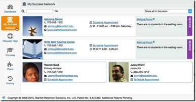 My Success Network is a link of Starfish Menu that allows access to people and services connected with the student. The Courses Channel allows viewing the courses a student is enrolled and grades