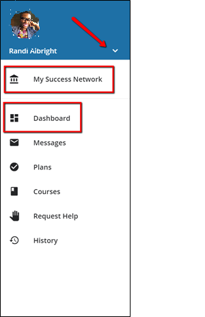 Student menu for updating personal profile and contact information