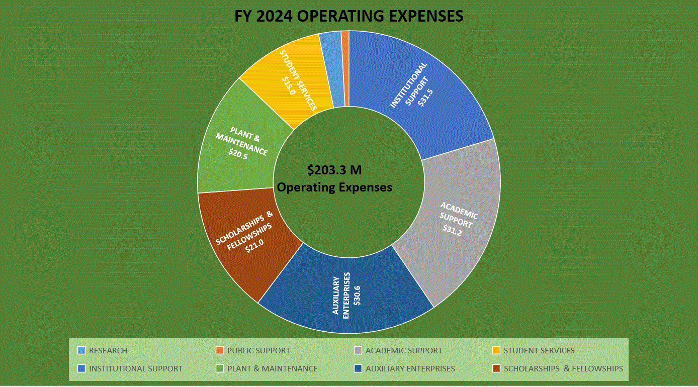 pie chart showing fiscal year 24 expenditures at bowie state university