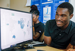 man looking at computer screen 