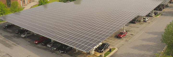 solar panels cover a portion of a parking lot at bowie state university