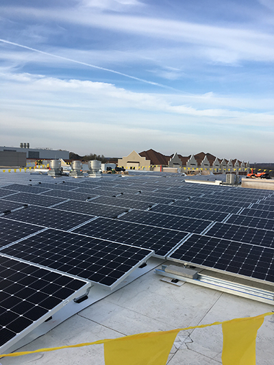 solar panels on the roof of the bowie state university student center