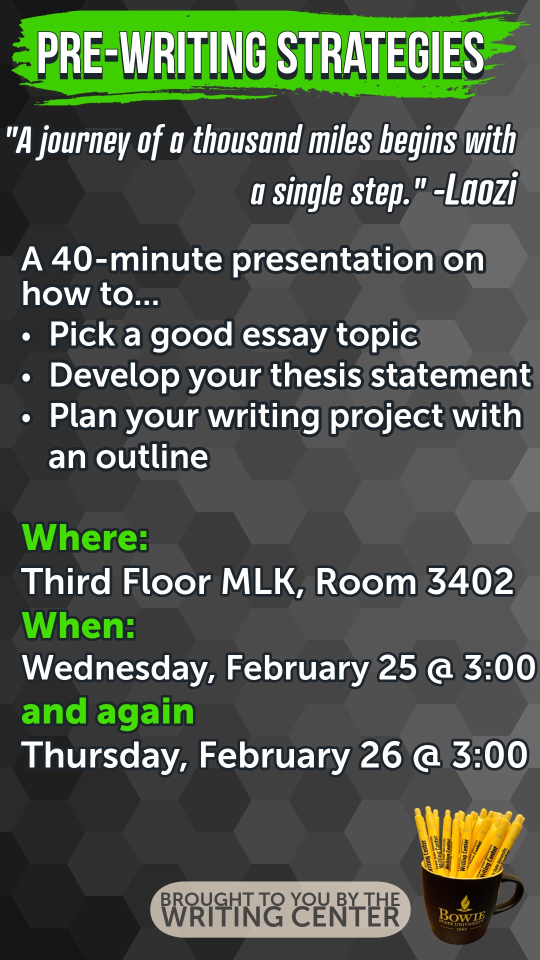 Flyer for Prewriting Strategies Workshop