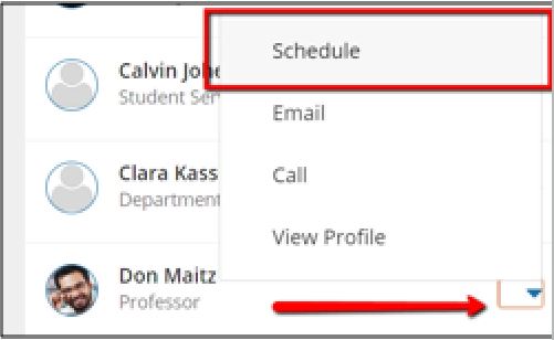 Image shows how to make an appointment with Professor "Don Maitz", click on Schedule link