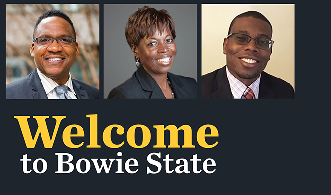 Welcome to Bowie State written on a black background with the headshots of the three new VPs
